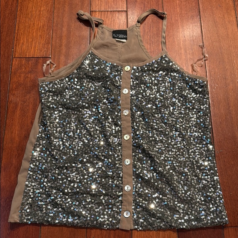 Buckle vintage Silver Sequin Sleeveless Tank Top